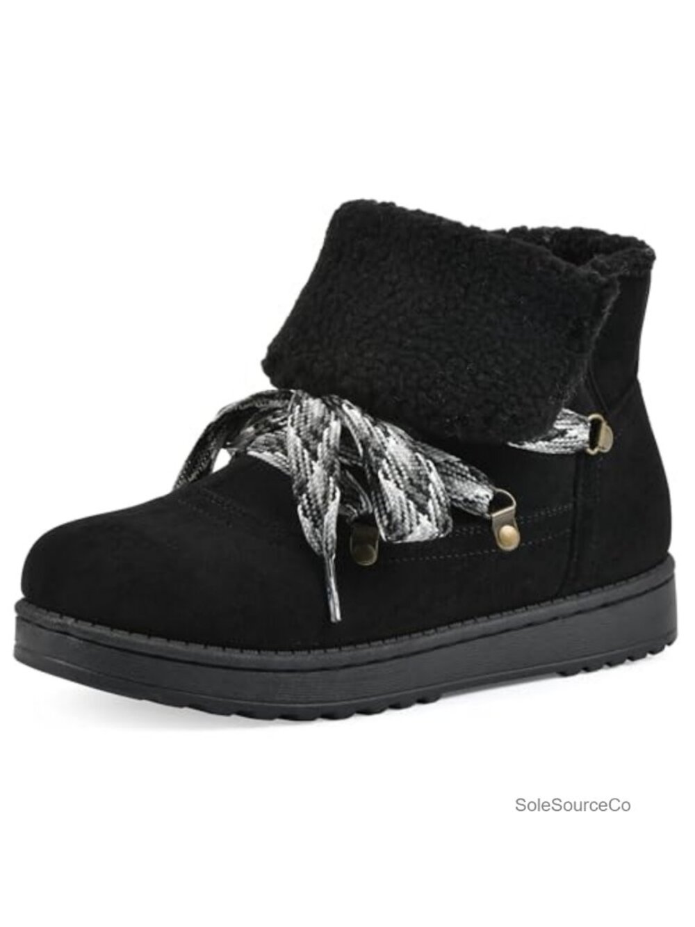 Faux Fur Lined Ankle Bootie with D-Ring Lace-Up and Cushioned Insole